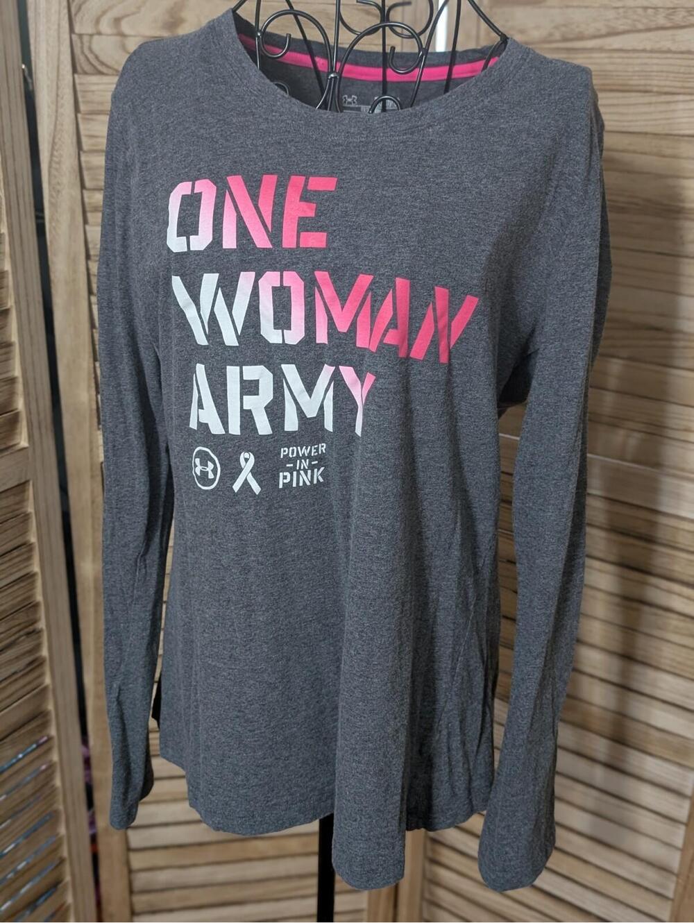 Under Armour Women's Gray One Woman Army Breast Cancer T-Shirt Top - Size XL‎